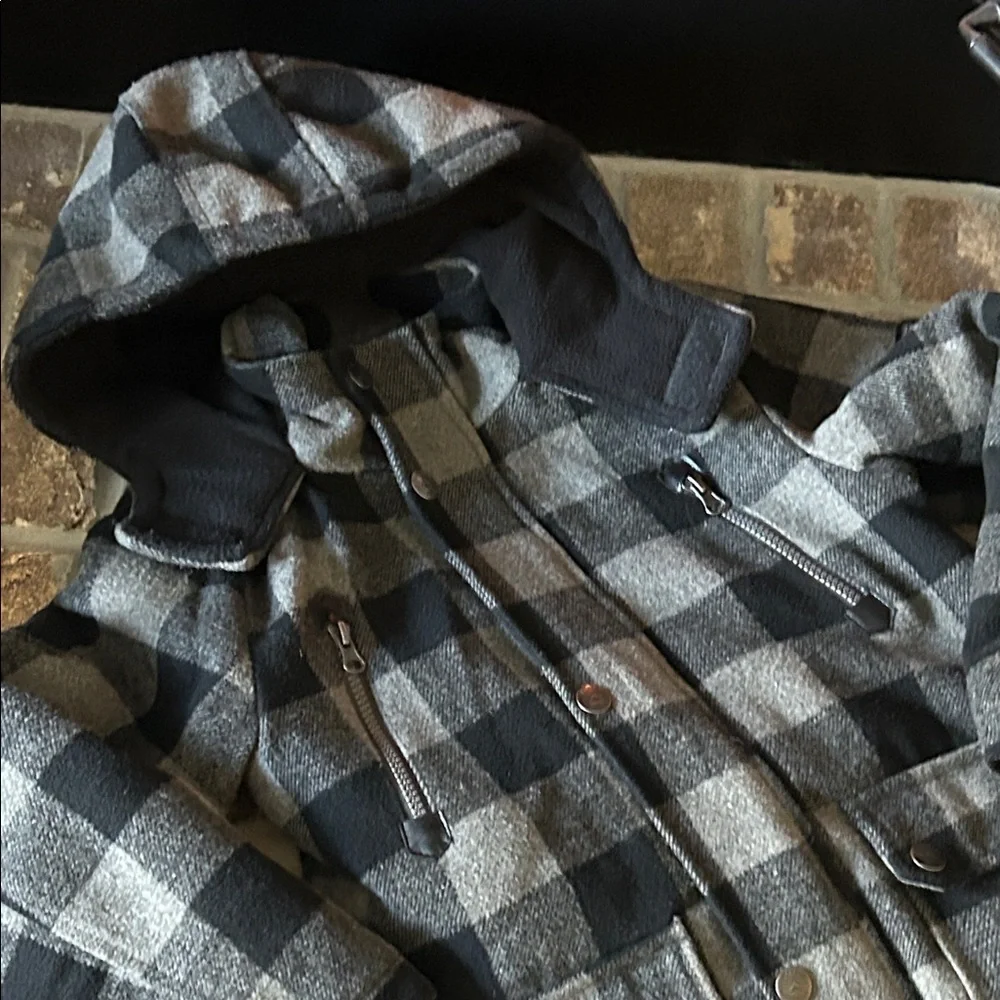 Boys Black & Gray Plaid Hooded Winter Coat